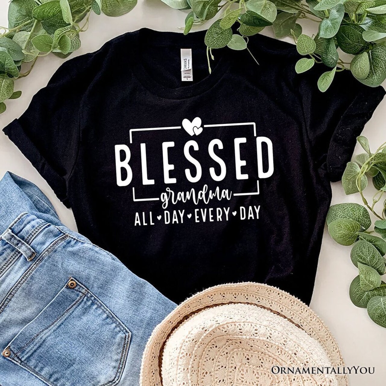 Blessed Grandma T-Shirt, All Day Every Day White and Black Tee for Faithful Grandmothers